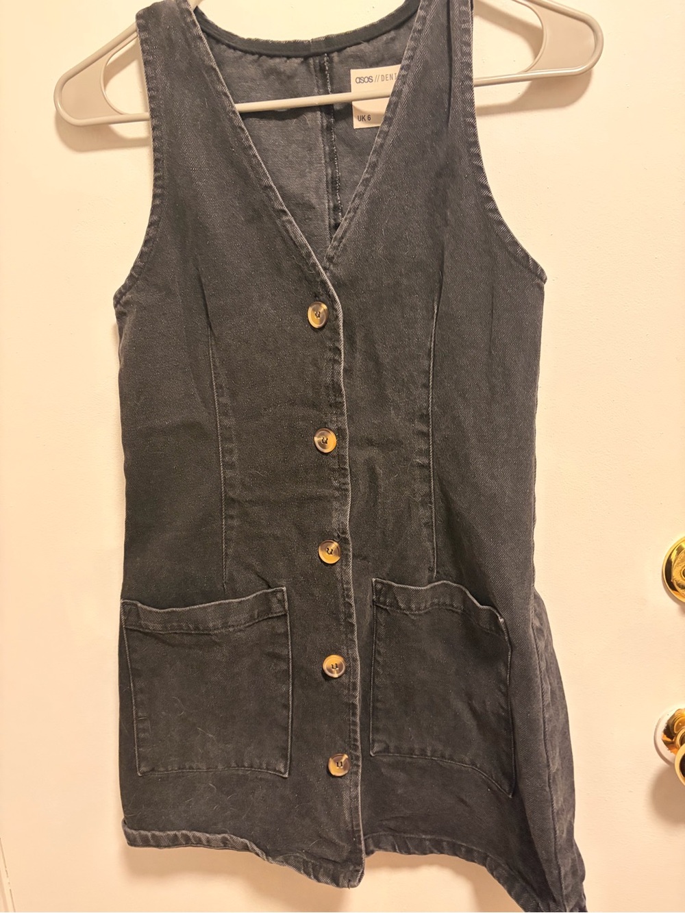 ASOS Sleeveless Button-Front Denim Dress in Faded Black